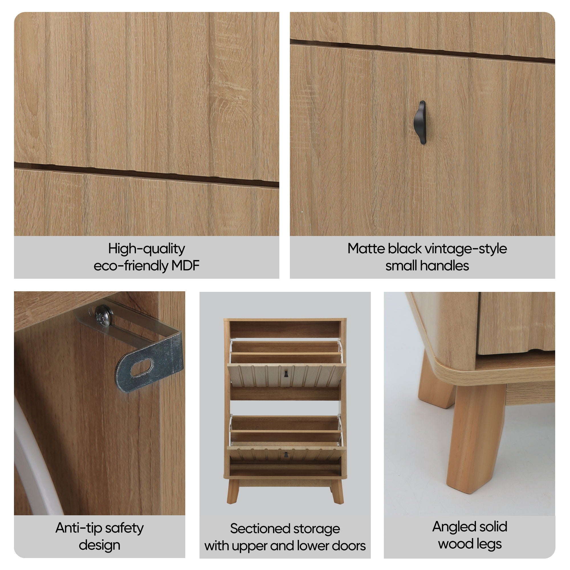 Entryway Shoe Cabinet With Flip Down Storage, Ultra Thin Freestanding Design For Home Use - Oak
