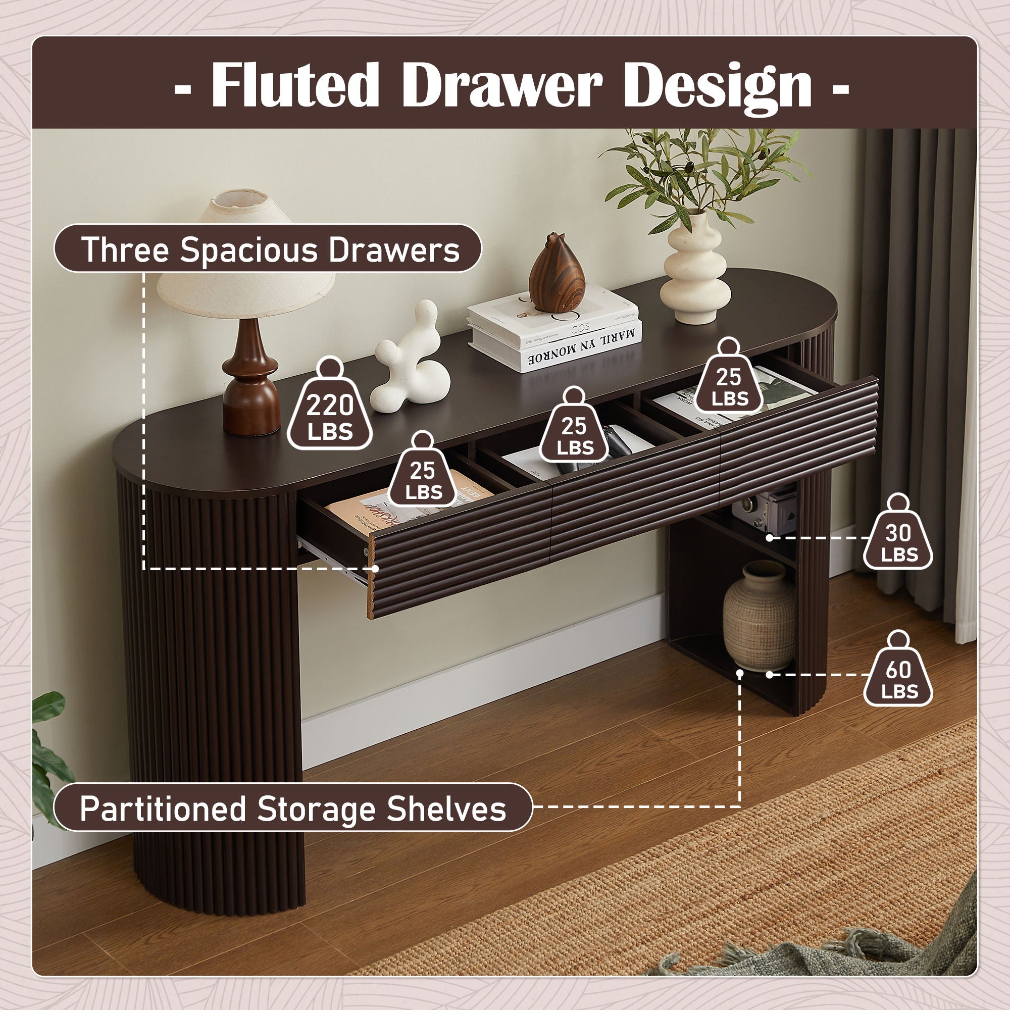 Retro Console Table With Storage, 3 Drawers