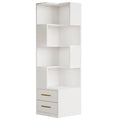 Corner Bookshelf With 2 Drawers, 5 Tier Bookcase For Apartment - White