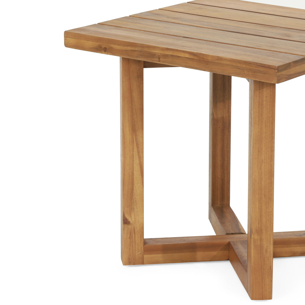 2 Swivel Chairs With Slat Top X Stretcher Side Table - Acacia Wood / Beige