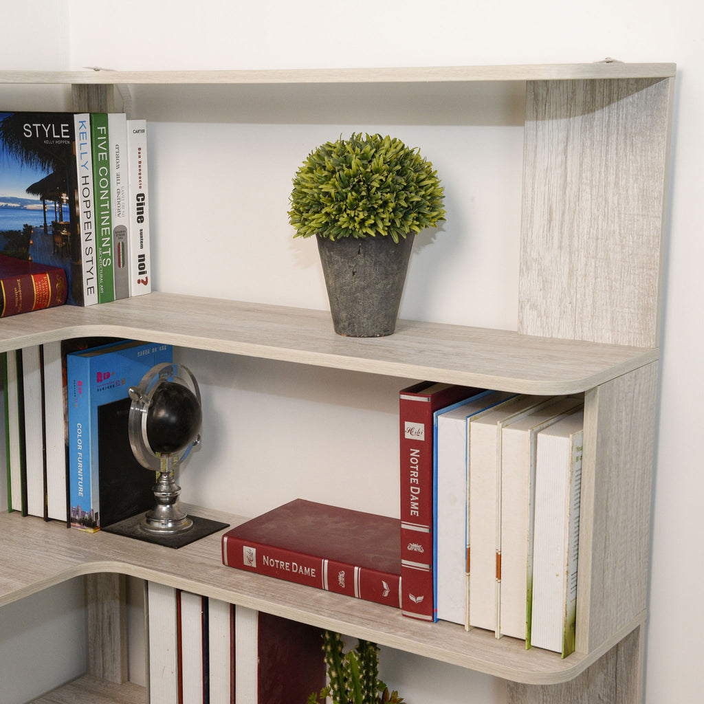 L-Shaped Corner Bookshelf 90Cm Extended Size 5 Tier Freestanding Display Shelf With Anti Tip Safety Features - Light Gray