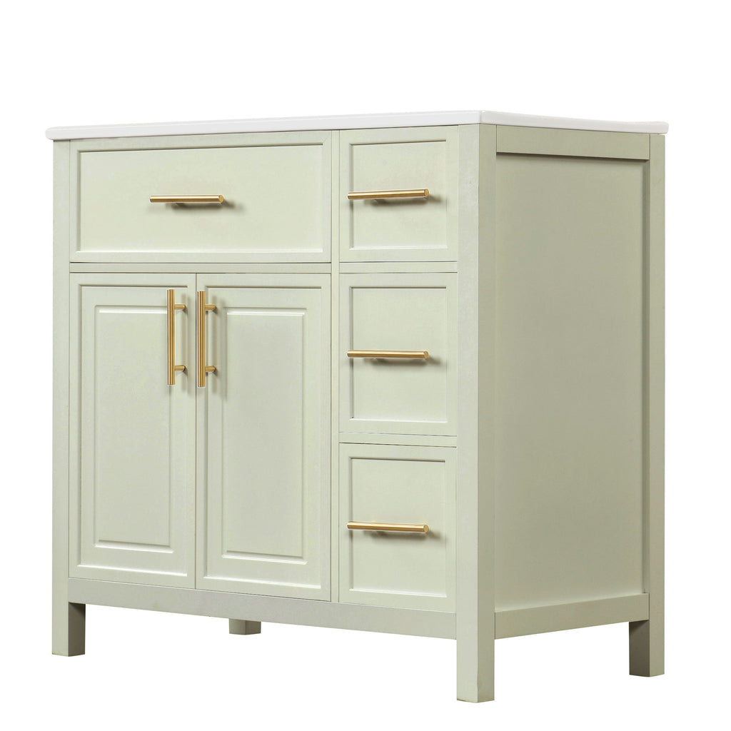 36" Bathroom Vanity With Sink, 2 Doors, 3 Drawers, Rectangular - White