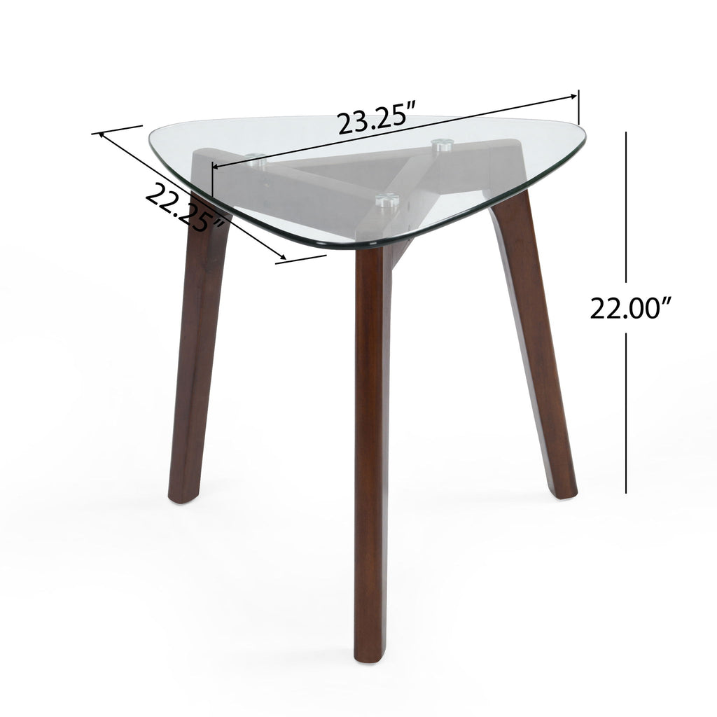 End Table With Glass Top And Solid Wood - Walnut