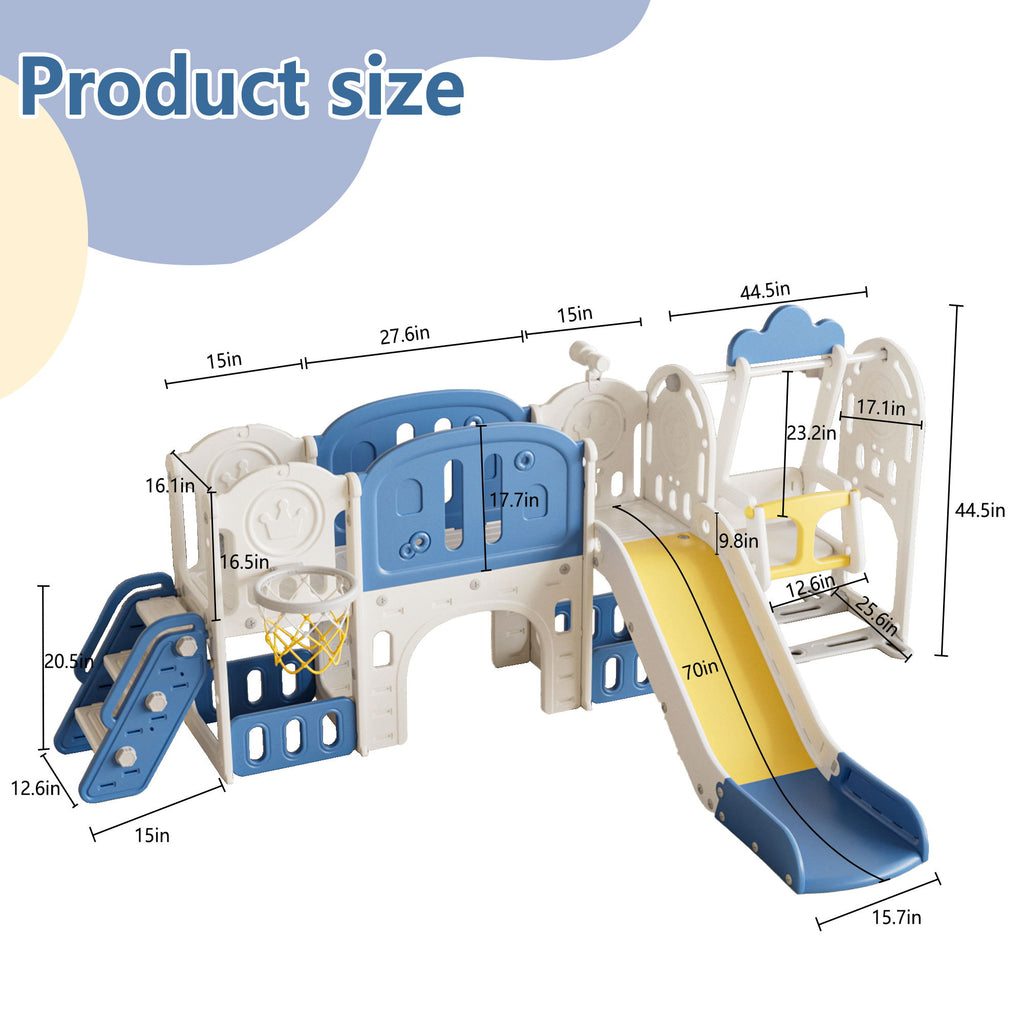 Oddler Slide Kids Slide For Toddlers, Playground With Basketball Hoop, Extra Long Aisle, Strong Swing - Blue / Yellow