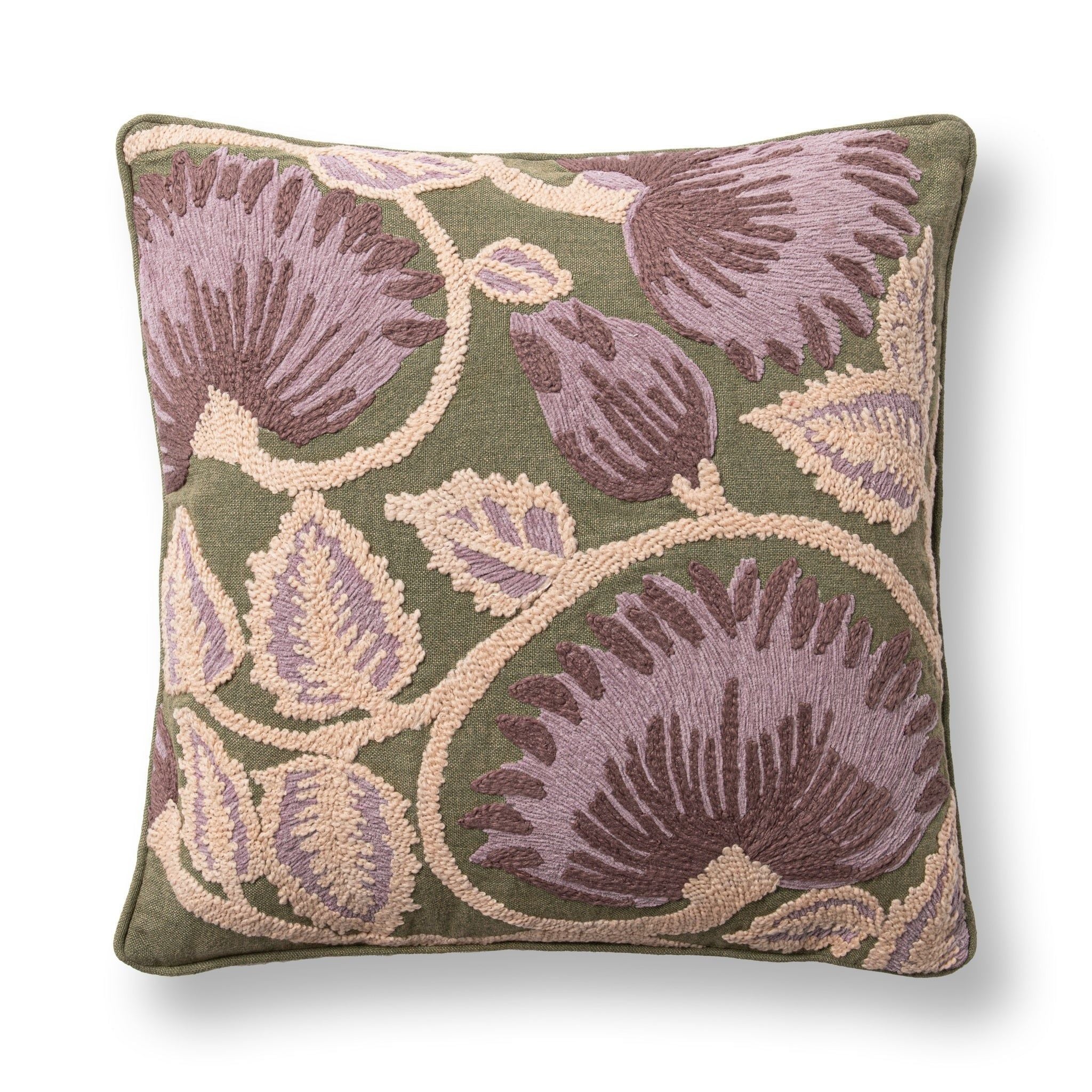 Folly - 22" x 22" Pillow - Olive Green / Multi