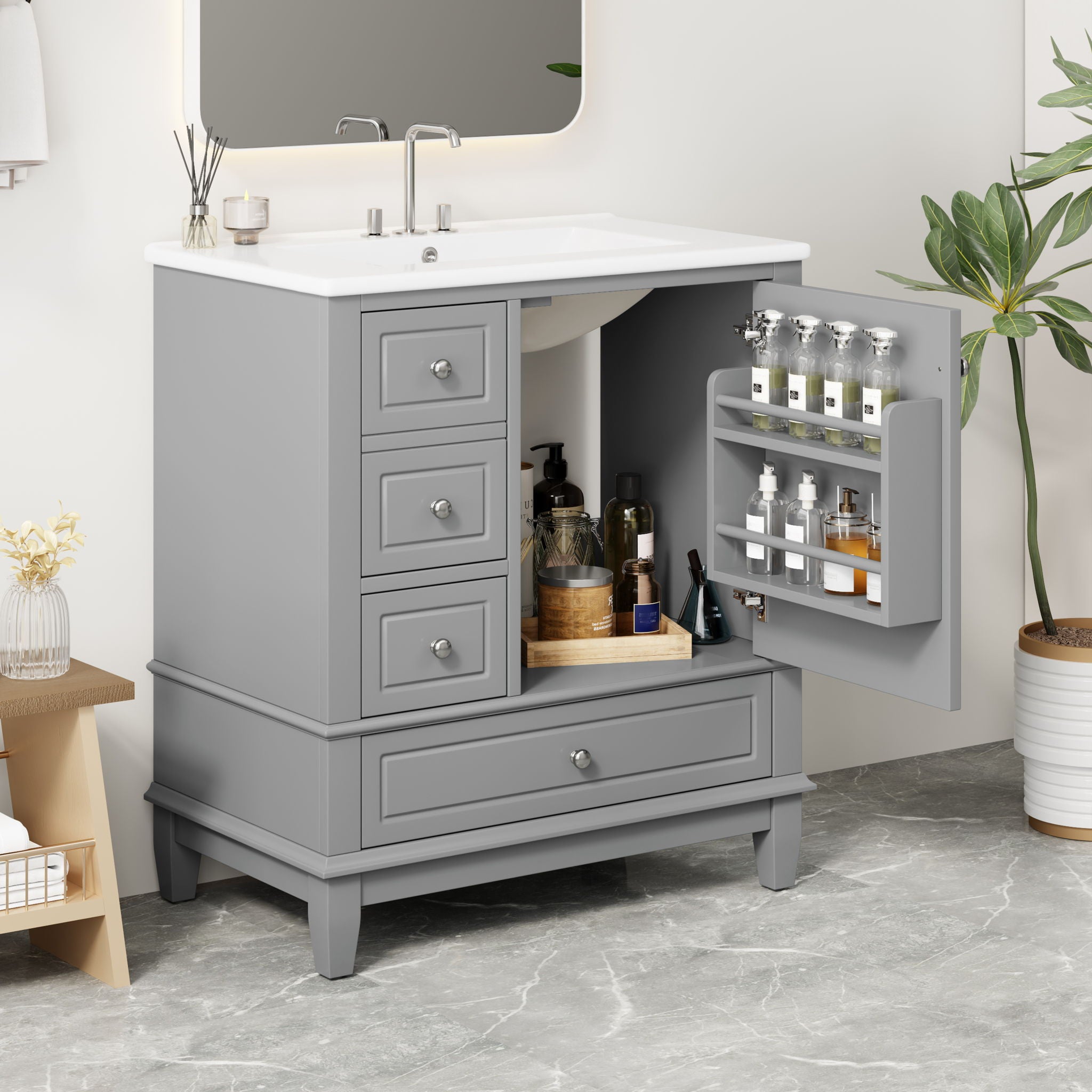 Freestanding Bathroom Vanity With Sink, Soft Close Door, 3 Drawers