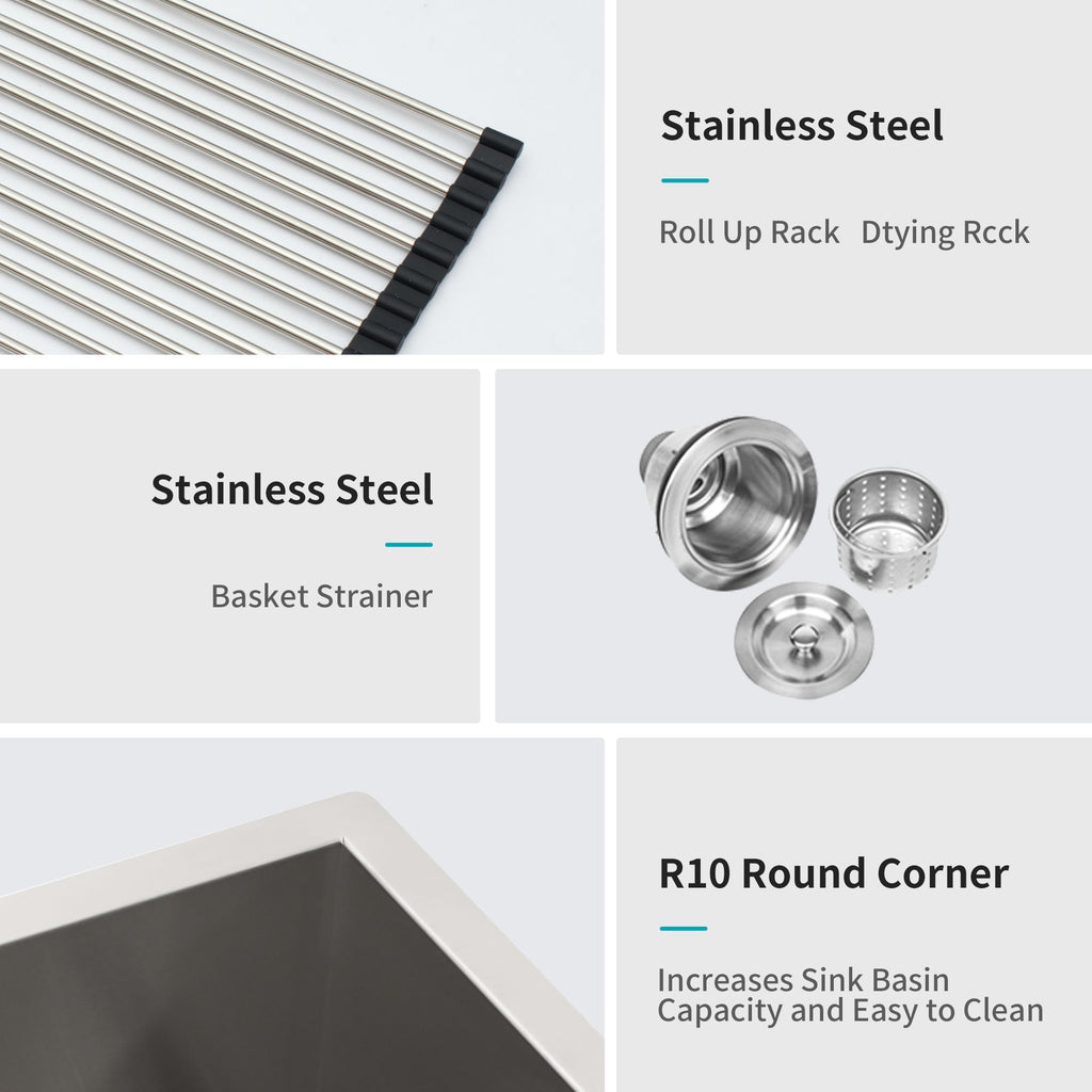 Modern Undermount Stainless Steel Kitchen Sink 16 Gauge, Deep Single Bowl
