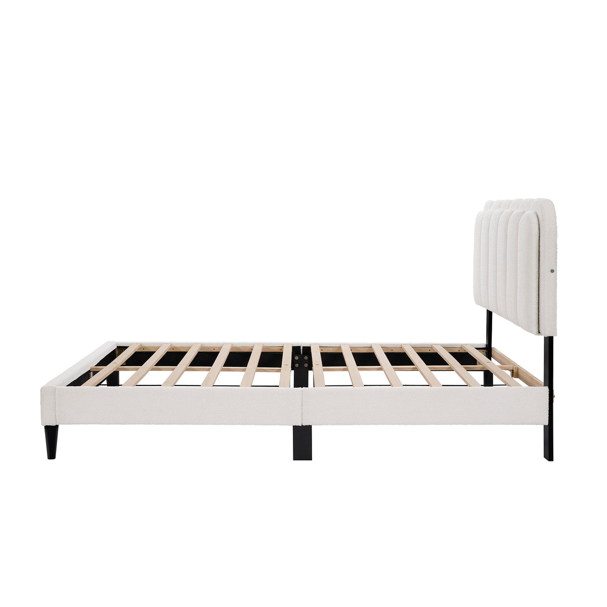 Queen Size Lambswool Petal Headboard Bed Frame With Ambient Light - White