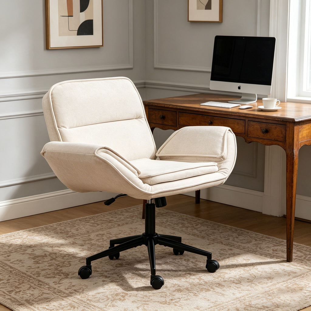 Criss Cross Swivel Desk Chair With Adjustable Armrests & Wheels For Home Office
