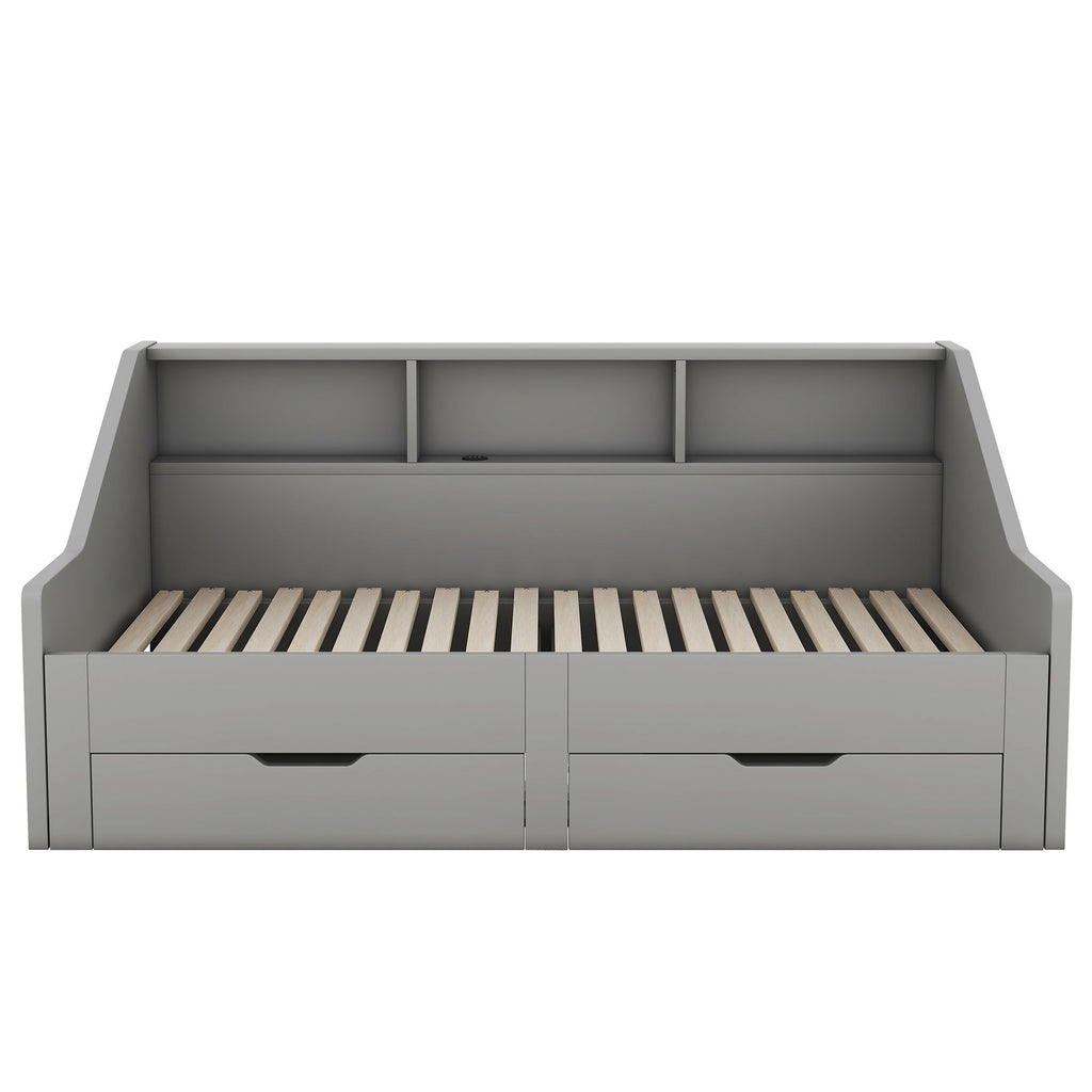 Daybed Frame With Storage Bookcases, 2 Drawers, Charging Station