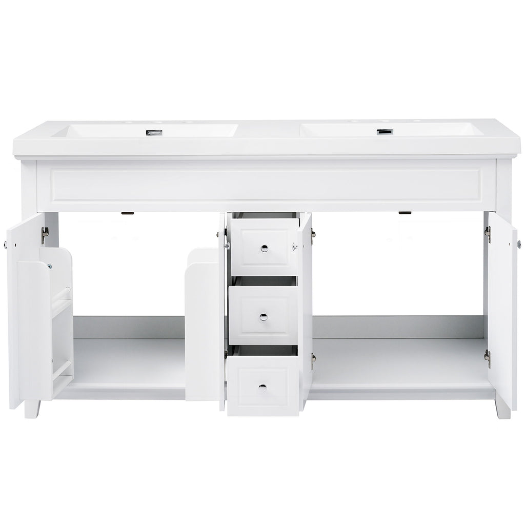 Bathroom Vanity With Double Sinks, 3 Drawers & 4 Doors - White