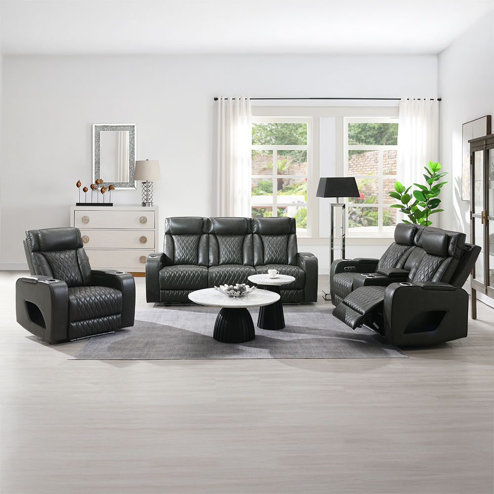 Taddeo - Power Motion Recliner With Power Headrest, USB, Wireless Charger & LED - Dark Gray