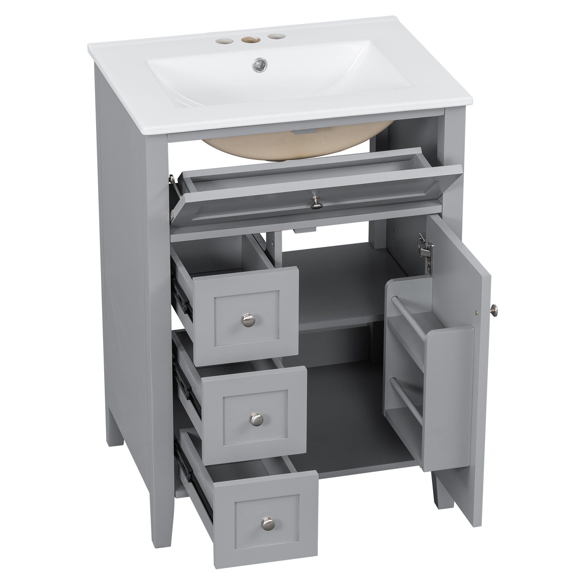 Bathroom Vanity With Sink, 3 Drawers & Cabinet With Adjustable Shelves