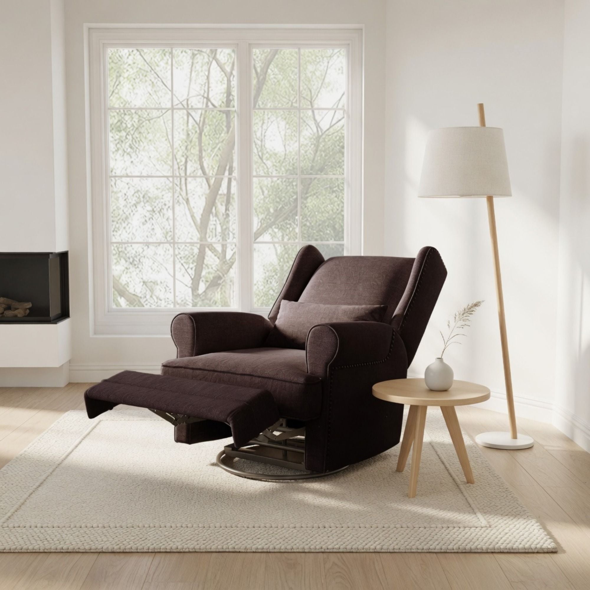 Extra Wide Swivel Recliner Glider Chair With Footrest - Brown