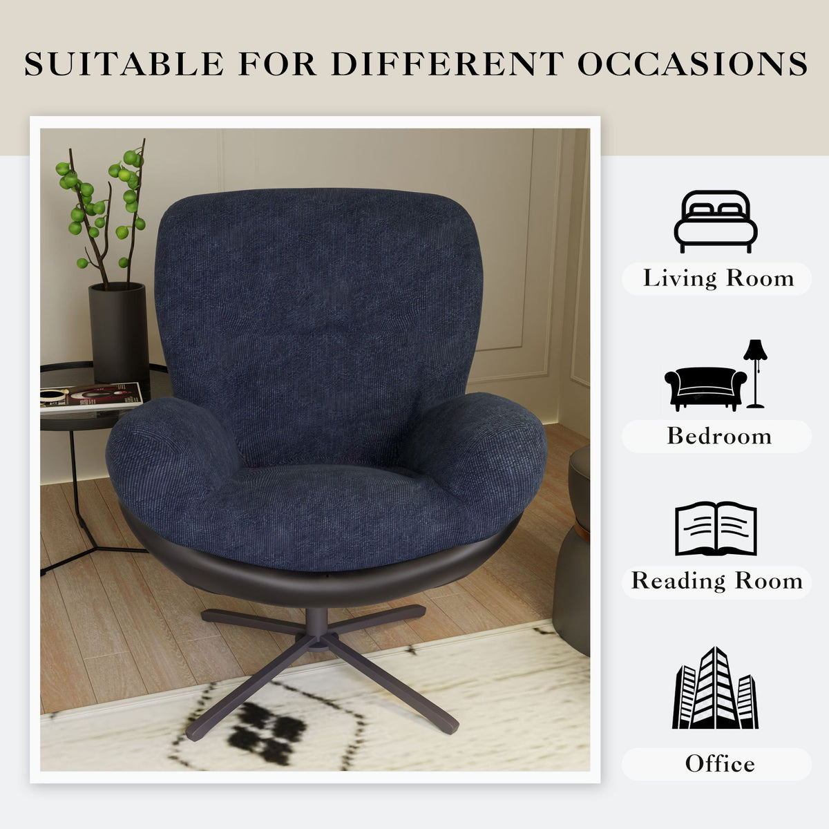 360° Swivel Office Chair, No Wheels