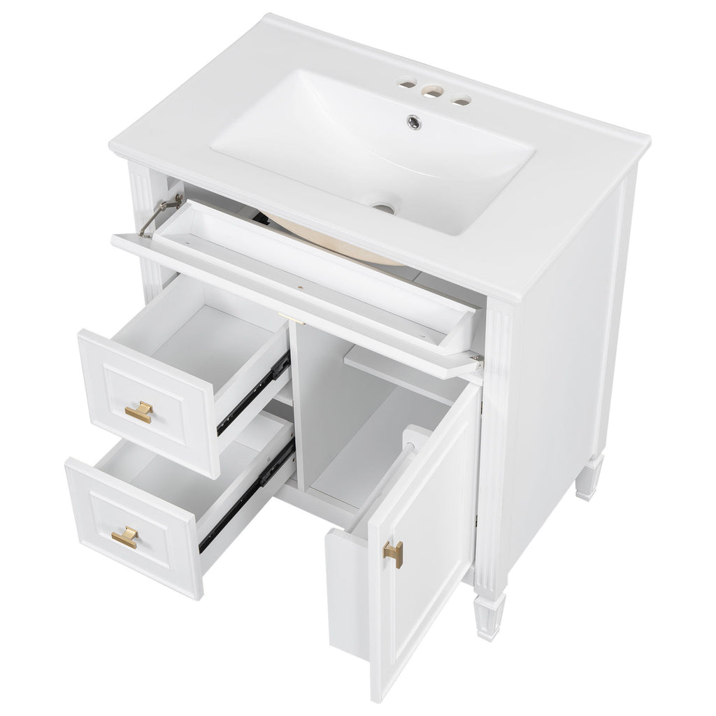 Modern Bathroom Vanity With Sink, 1 Flip Drawer And 2 Drawers, Adjustable Shelf