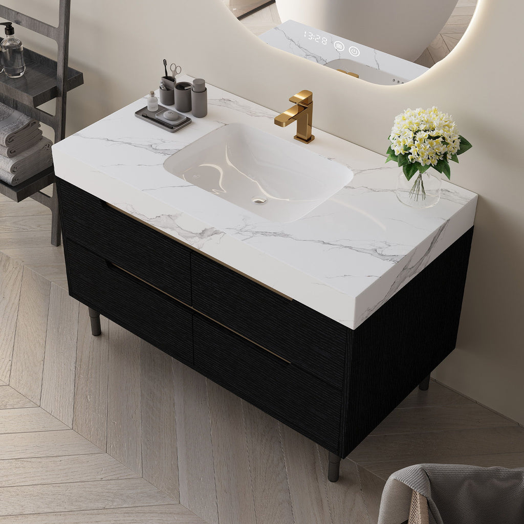 Bathroom Vanity With Undermount Sink, 4 Drawers Storage, Free Standing / Wall Mounted - Black / White