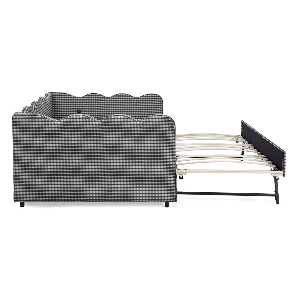 Gingham Daybed With USB Charging Port, Wave-Shaped Design