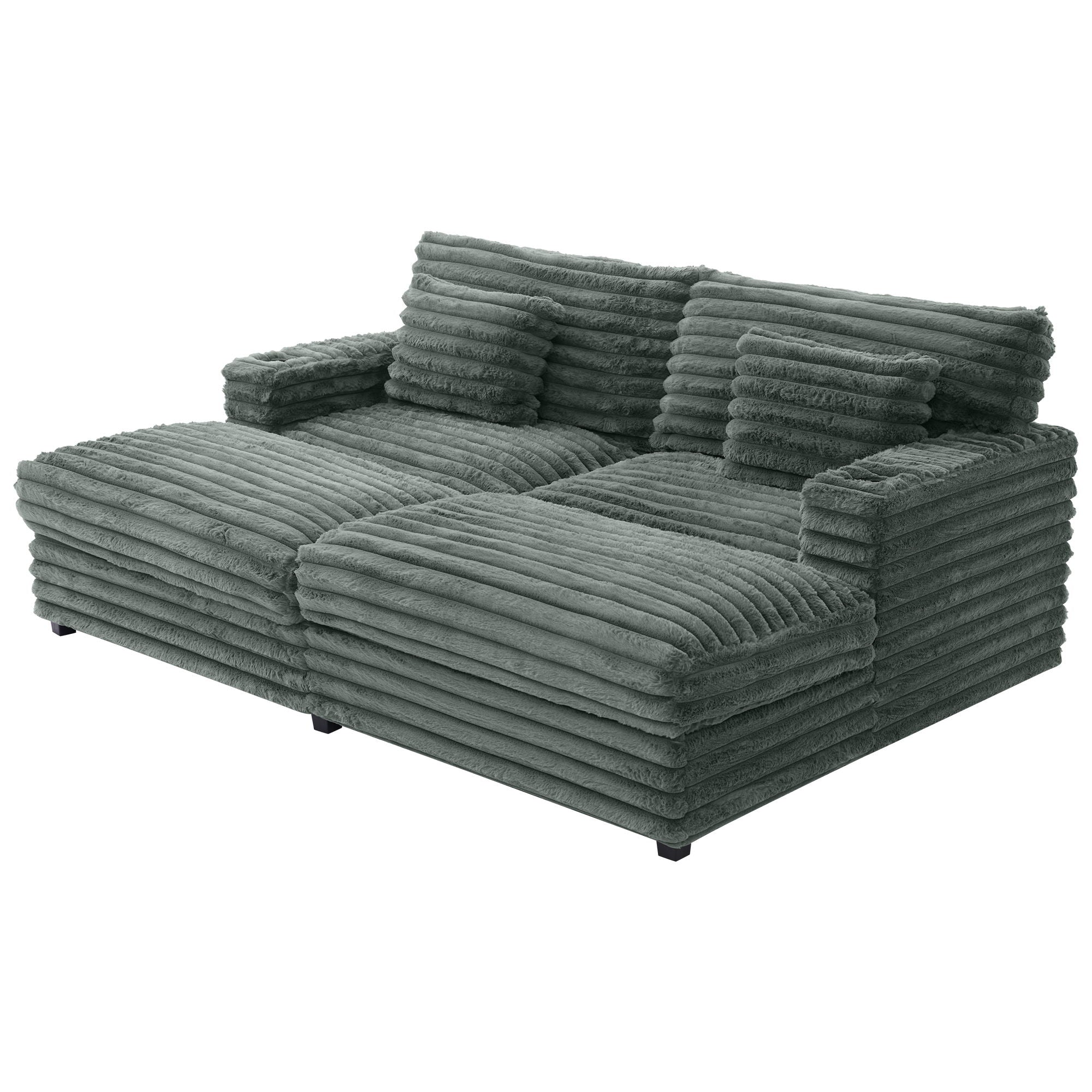 Oversized Double Chaise Lounge Sofa With USB Ports And Cup Holders