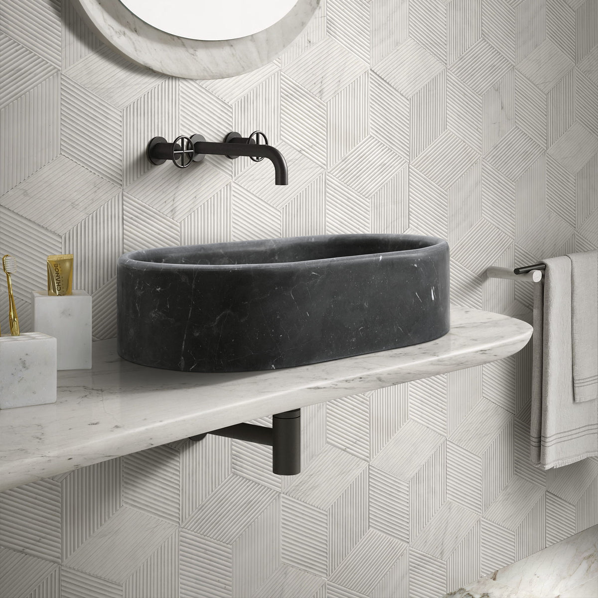 Vessel Sink, Oval Basin, Solid Above-Counter Vanity, Bowl For Master Bathroom - Dark Gray