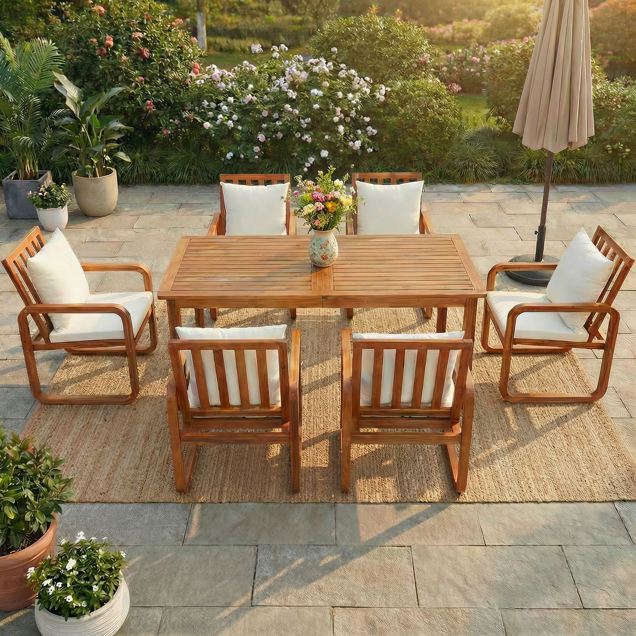 7 Piece Outdoor Patio Dining Set With Removable Cushions