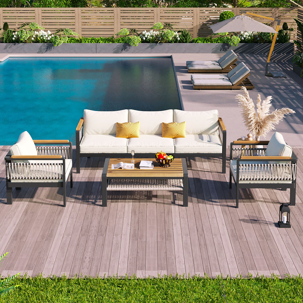 4 Pieces Outdoor Sectional Sofa Set 5 Person Patio Seating Group Outdoor Conversation Set With Cushions And A Coffee Table For Patios
