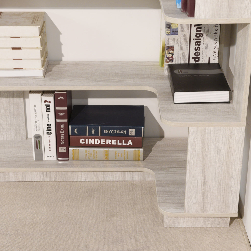 Extended Corner Bookshelf For Living Room - Light Gray
