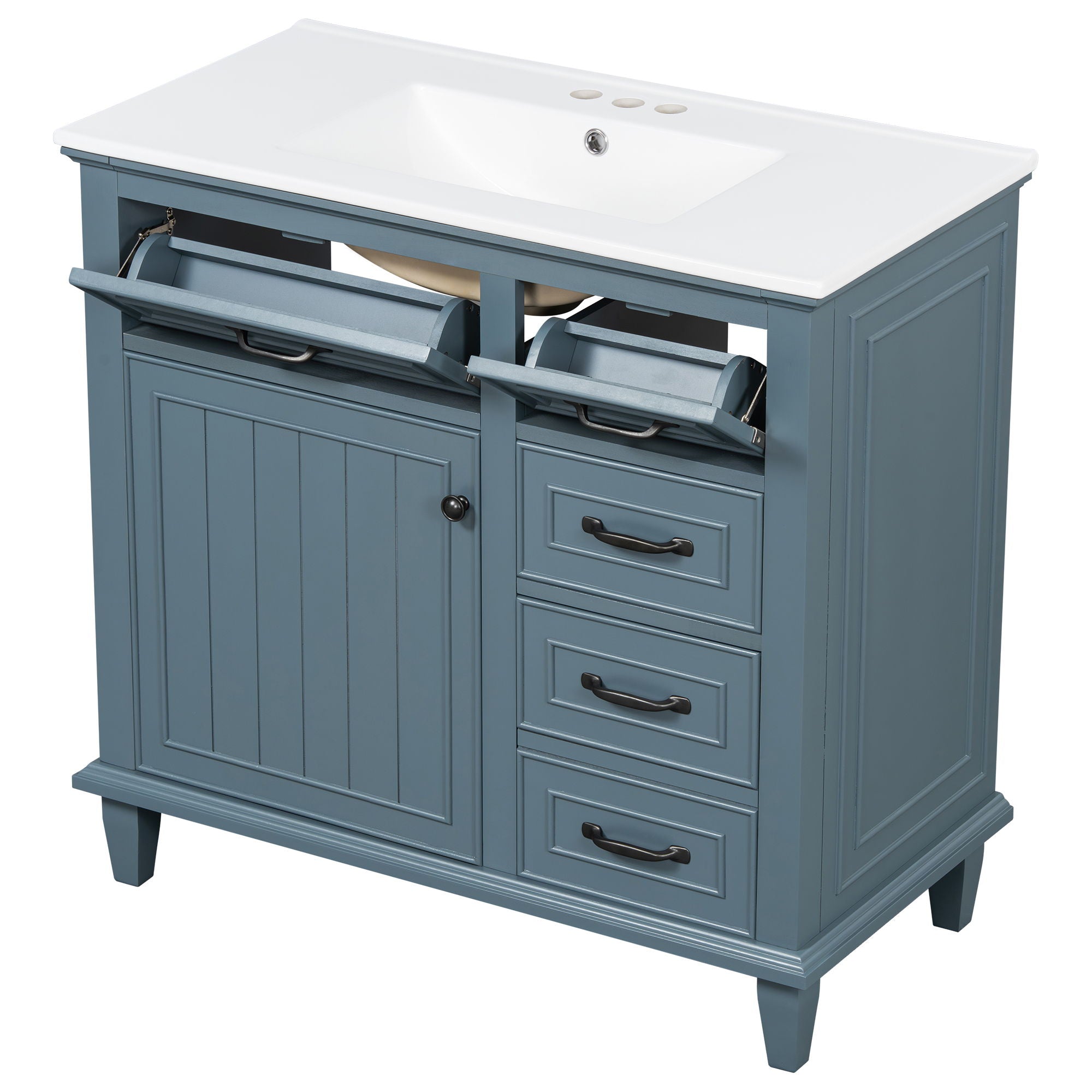Modern Bathroom Vanity With Sink Top, Flip Drawers, Adjustable Shelf