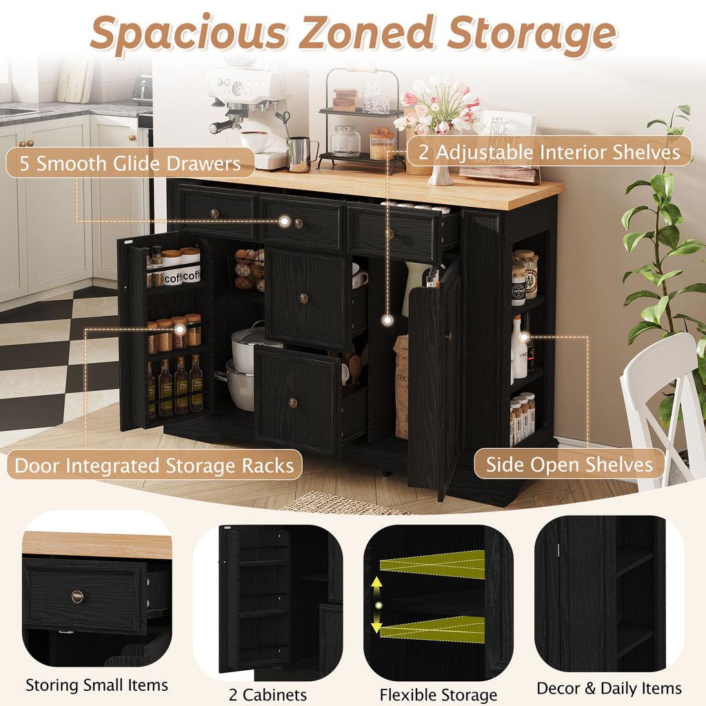 Sideboard Buffet Cabinet With 5 Drawers, 2 Cabinets, Adjustable Shelves