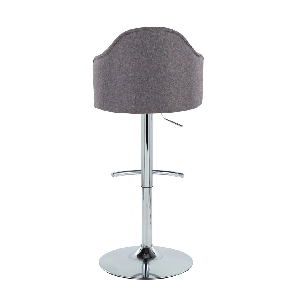 Ahoy - Contemporary Adjustable Barstool With Swivel With Rounded T Footrest (Set of 2) - Gray - Fabric