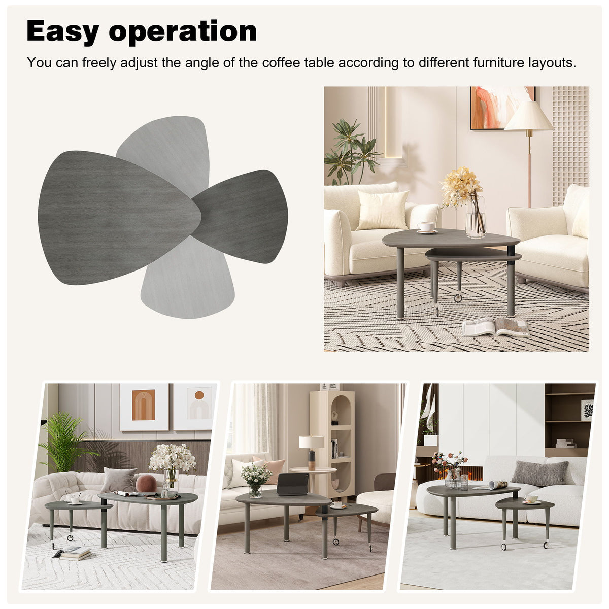360 Degree Rotatable Coffee Table With Solid Legs
