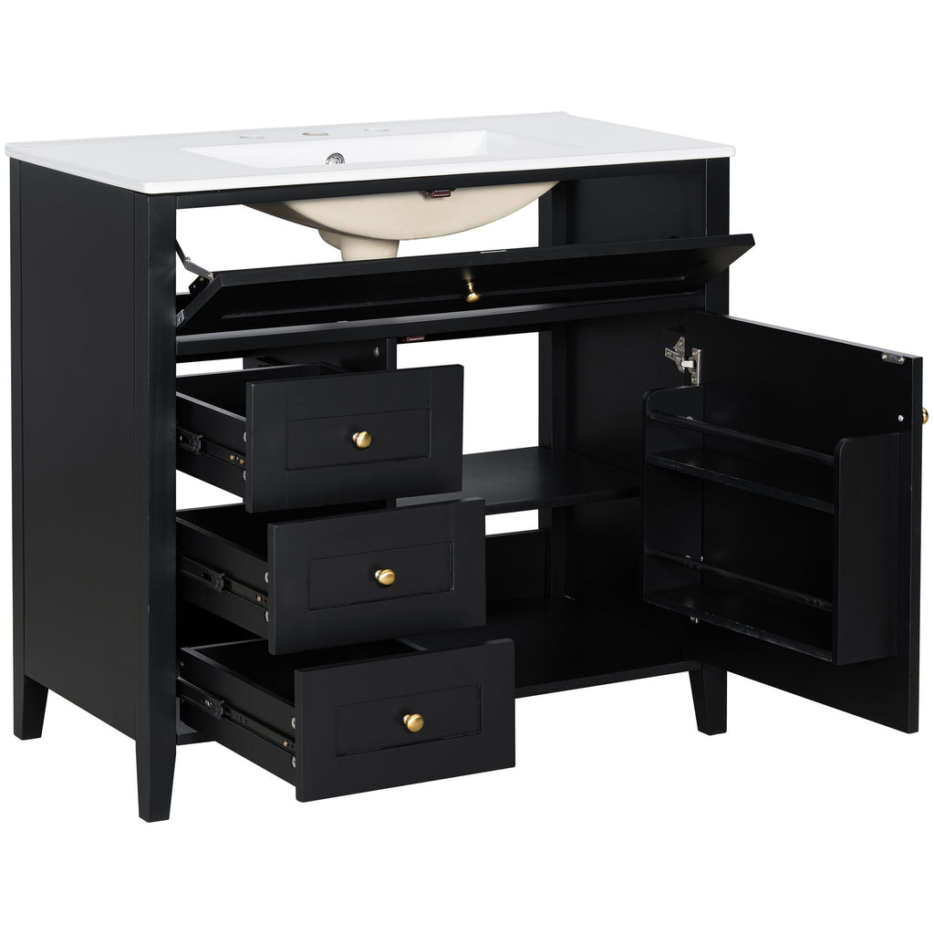Bathroom Vanity With Sink, 3 Drawers & Cabinet With Adjustable Shelves