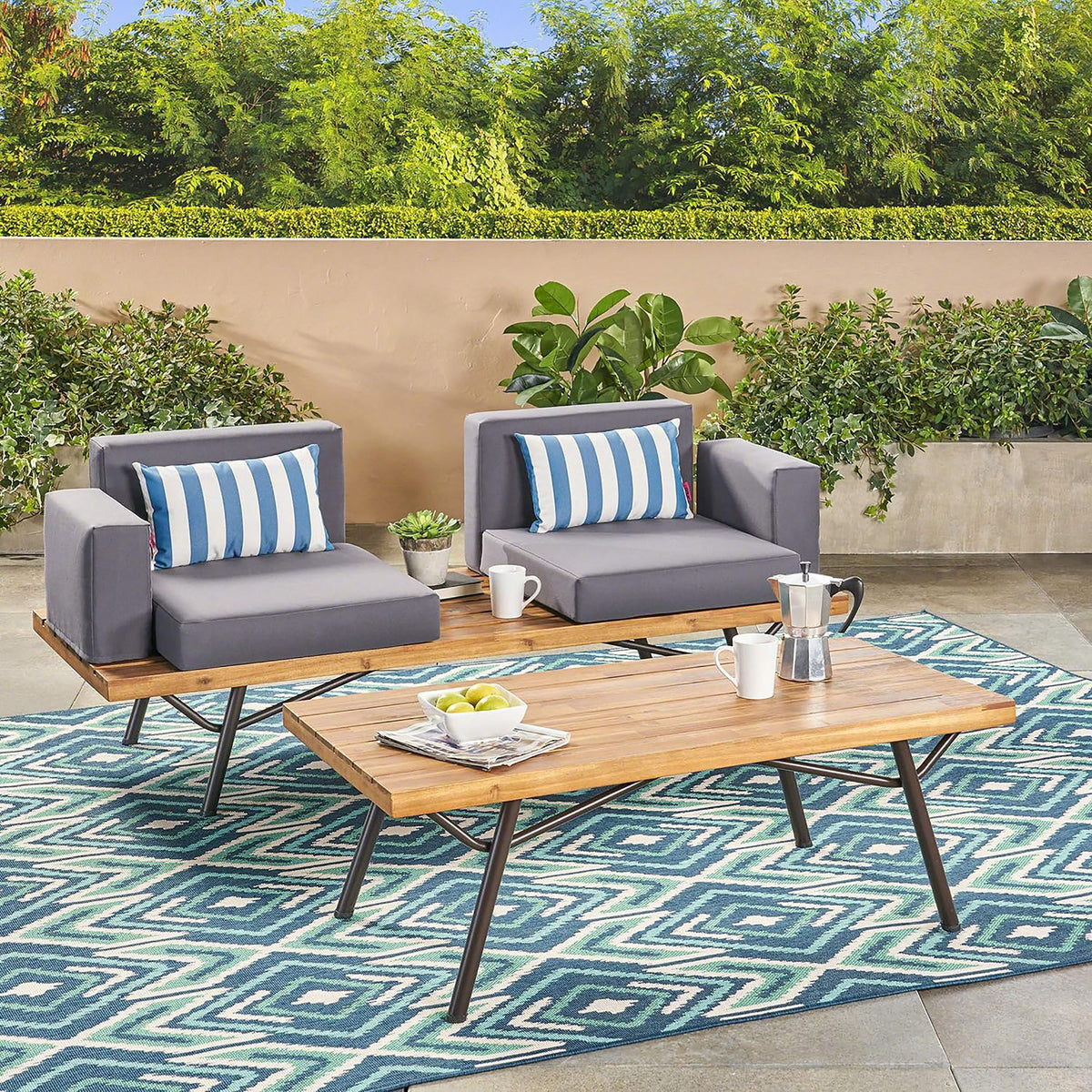 2 Piece Patio Set With Loveseat And Coffee Table - Natural / Gray