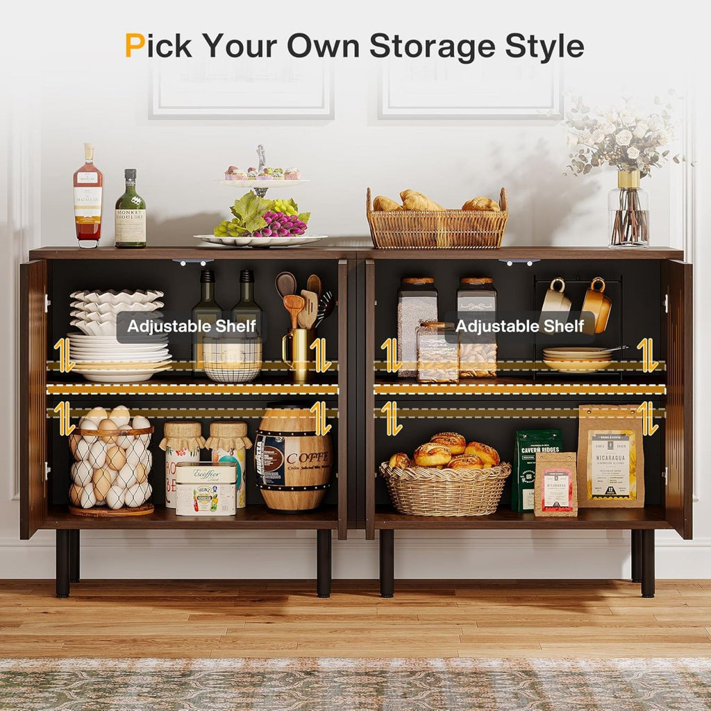 Buffet Sideboard Cabinets With Adjustable Shelves For Dining Room (Set of 2) - Dark Brown