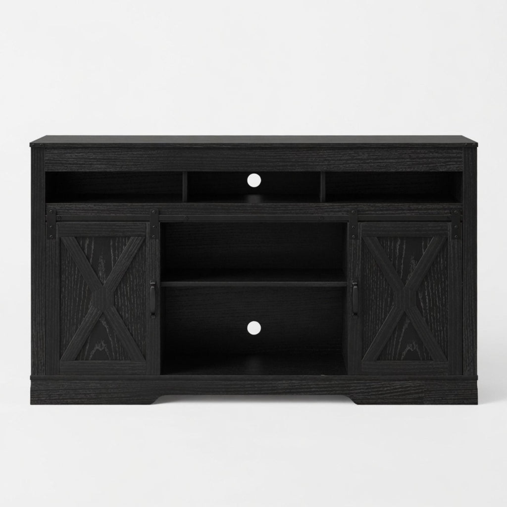 Farmhouse TV Stand With Sliding Barn Doors & Adjustable Storage