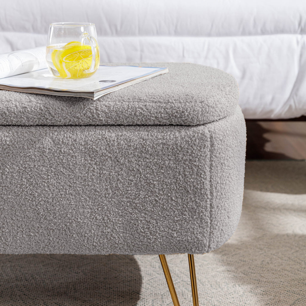 Storage Ottoman Bench For End Of Bed Legs, Modern Camel Faux Fur Entryway Bench Upholstered Padded With Storage For Living Room Bedroom