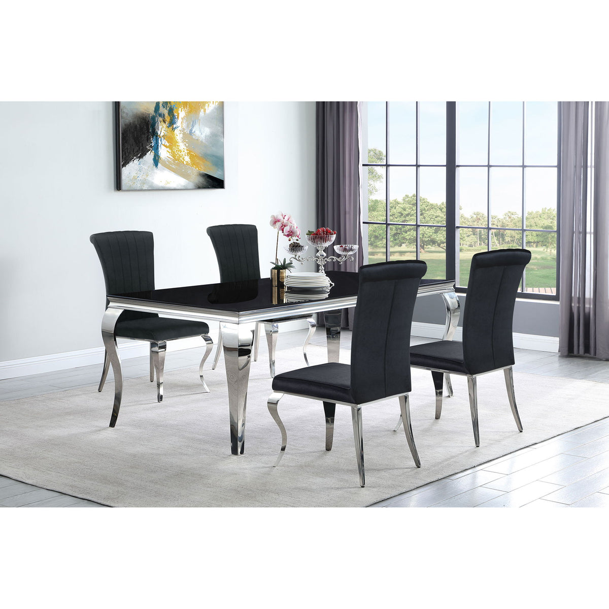 5 Piece Rectangular Dining Set With Upholstered Chairs - Black