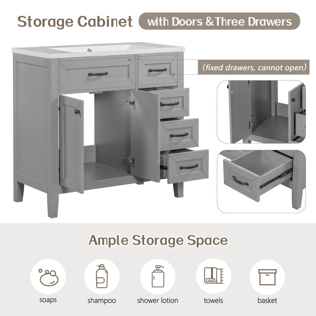 Modern Bathroom Vanity With Sink, Freestanding With Drawers And Doors