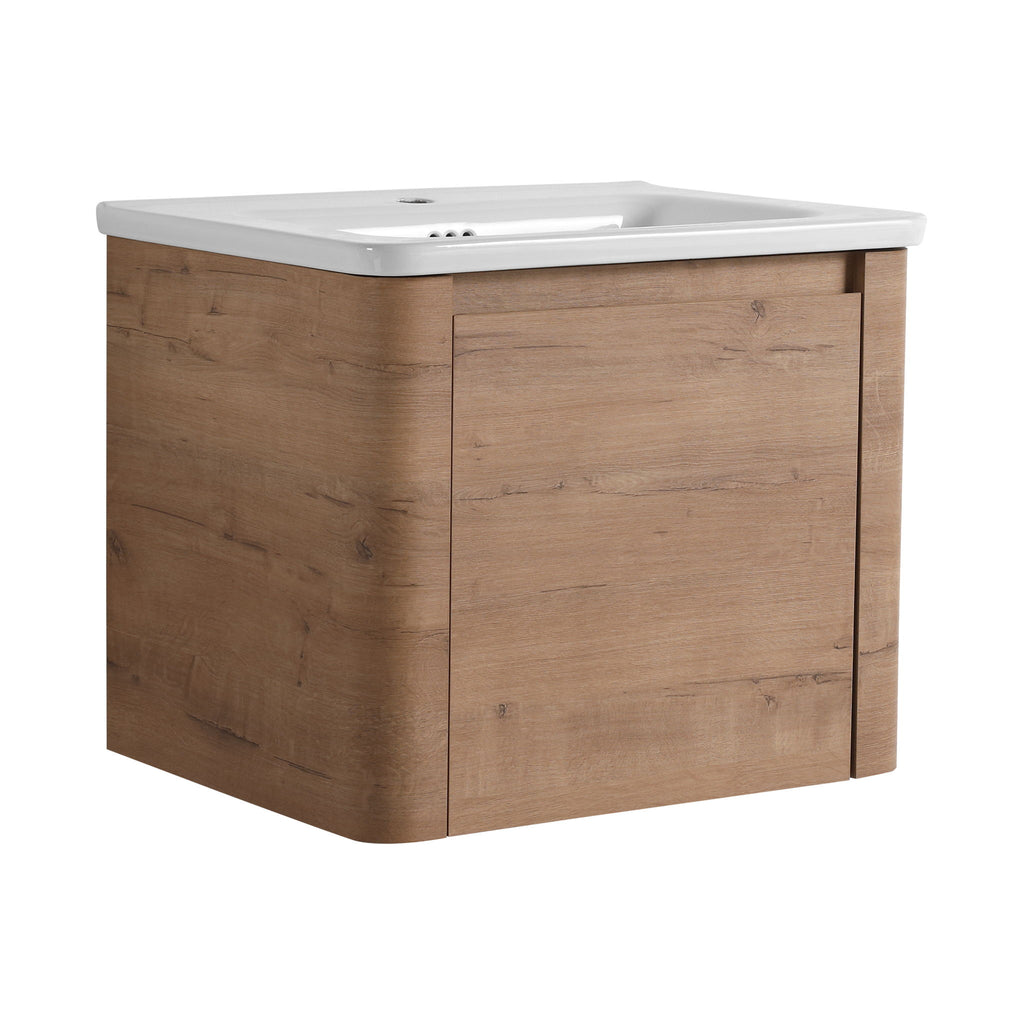 Wall Mounted Bathroom Vanity With Sink, Storage Shelves & Soft Close Door