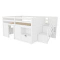 Low Loft Bed Frame With Built In Stairs, Storage Drawer, Shelf And 7 Color LED Light
