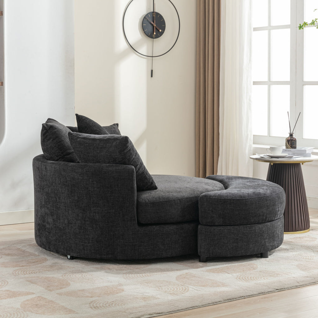 360° Swivel Accent Barrel Chair With Storage Ottoman & 4 Pillows, Modern Leisure Chair Round Accent For Living Room