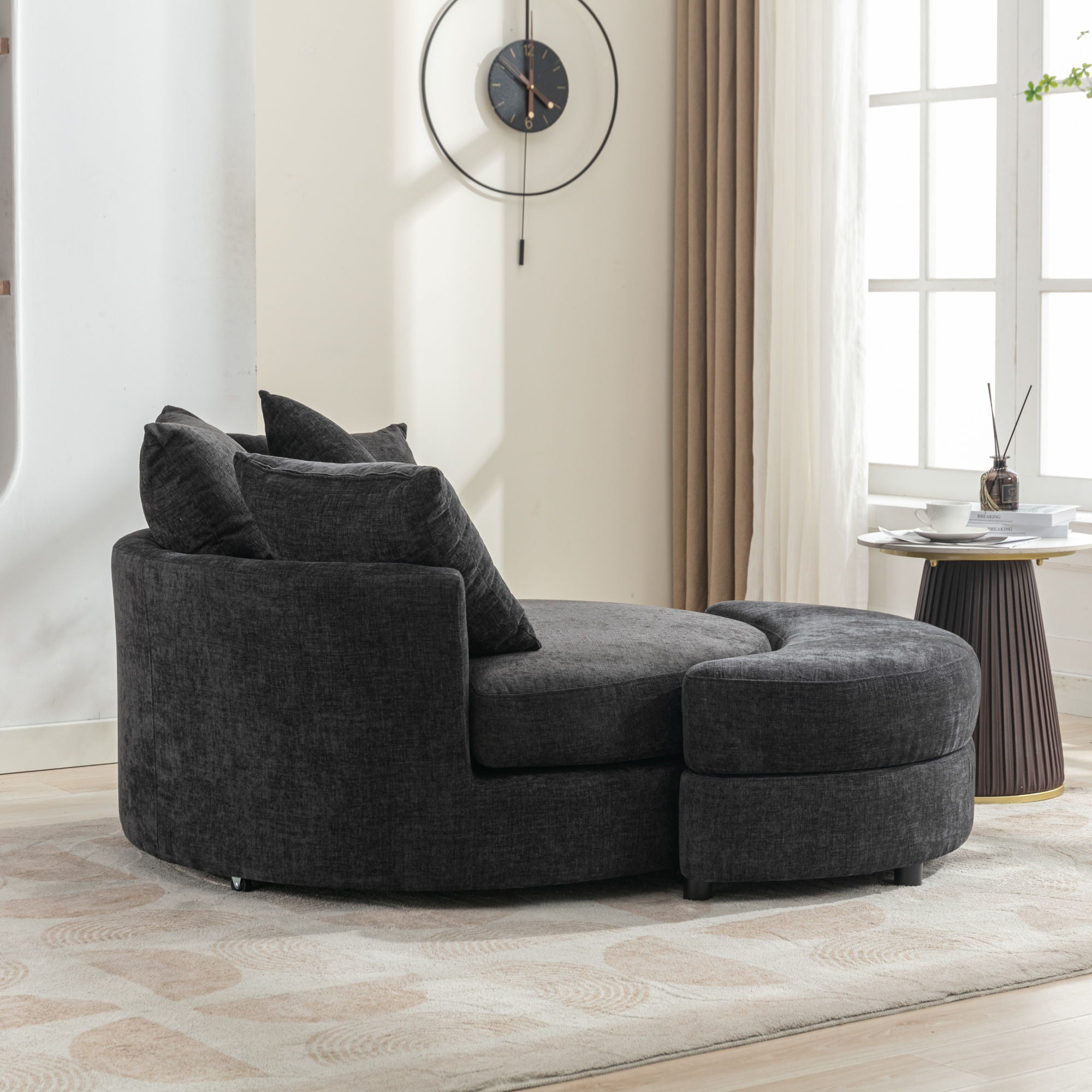 360° Swivel Accent Barrel Chair With Storage Ottoman & 4 Pillows, Modern Leisure Chair Round Accent For Living Room