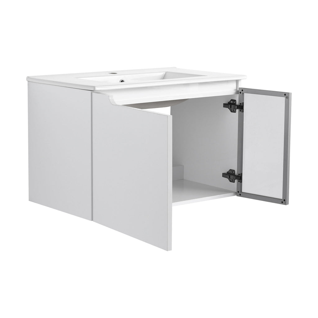 Wall Mounted Bathroom Vanity With Sink, 2 Soft Close Doors, Cabinet & Half Door