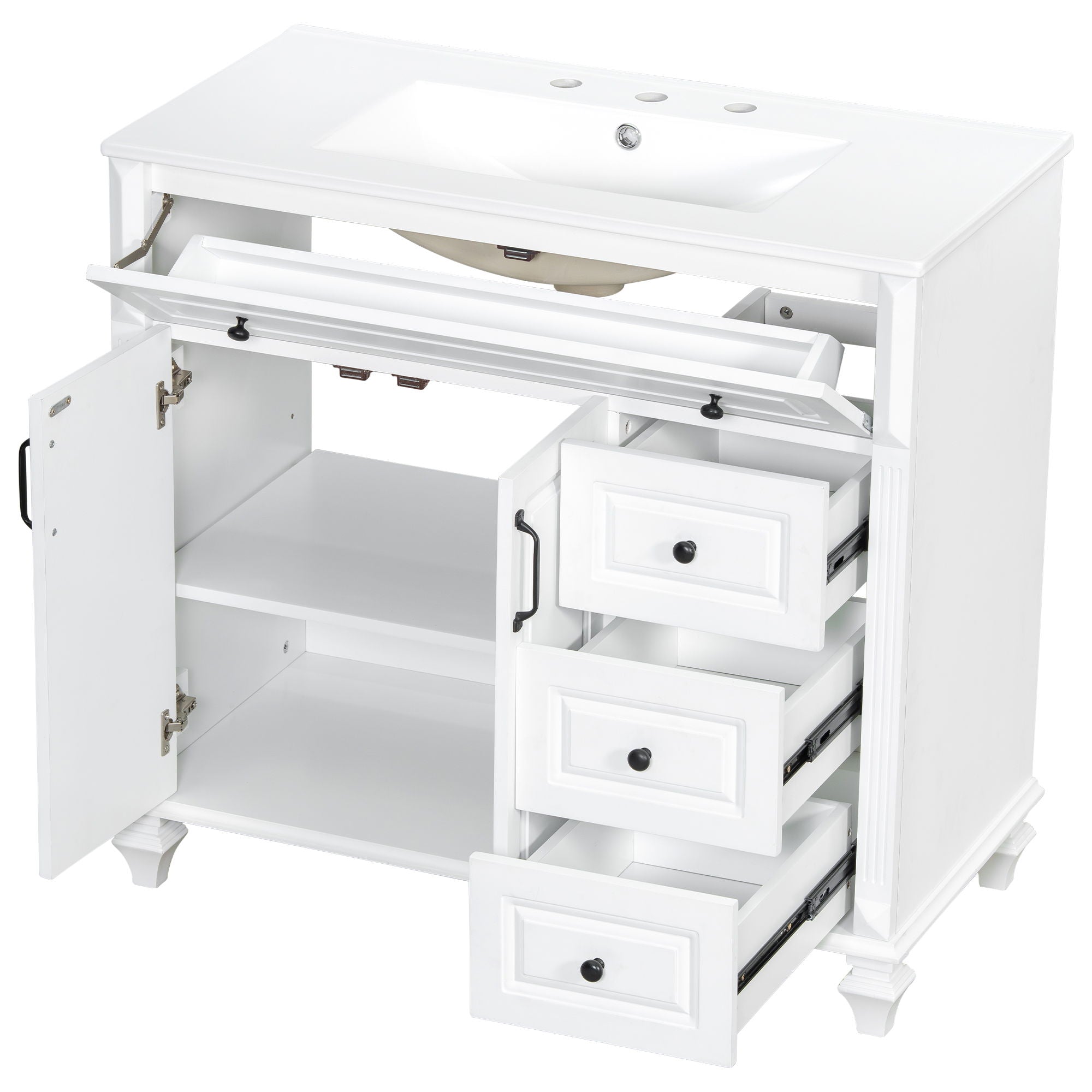 Modern Bathroom Vanity With Sink, 3 Drawers & 2 Doors