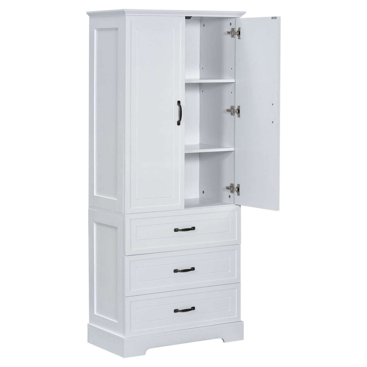 Tall Bathroom Storage Cabinet With 2 Doors And Drawers, Adjustable Shelf - White