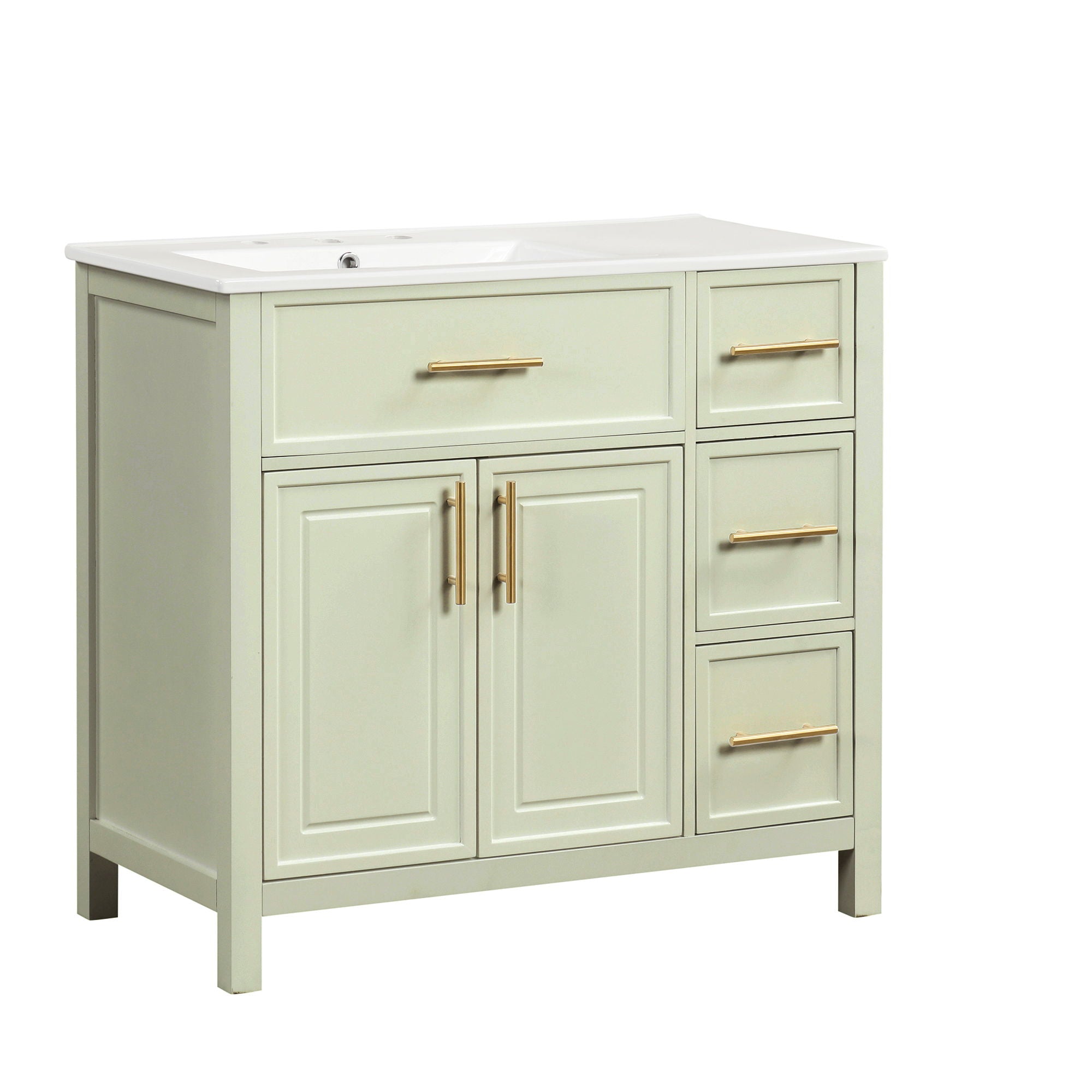 36" Bathroom Vanity With Sink, 2 Doors, 3 Drawers, Rectangular - White
