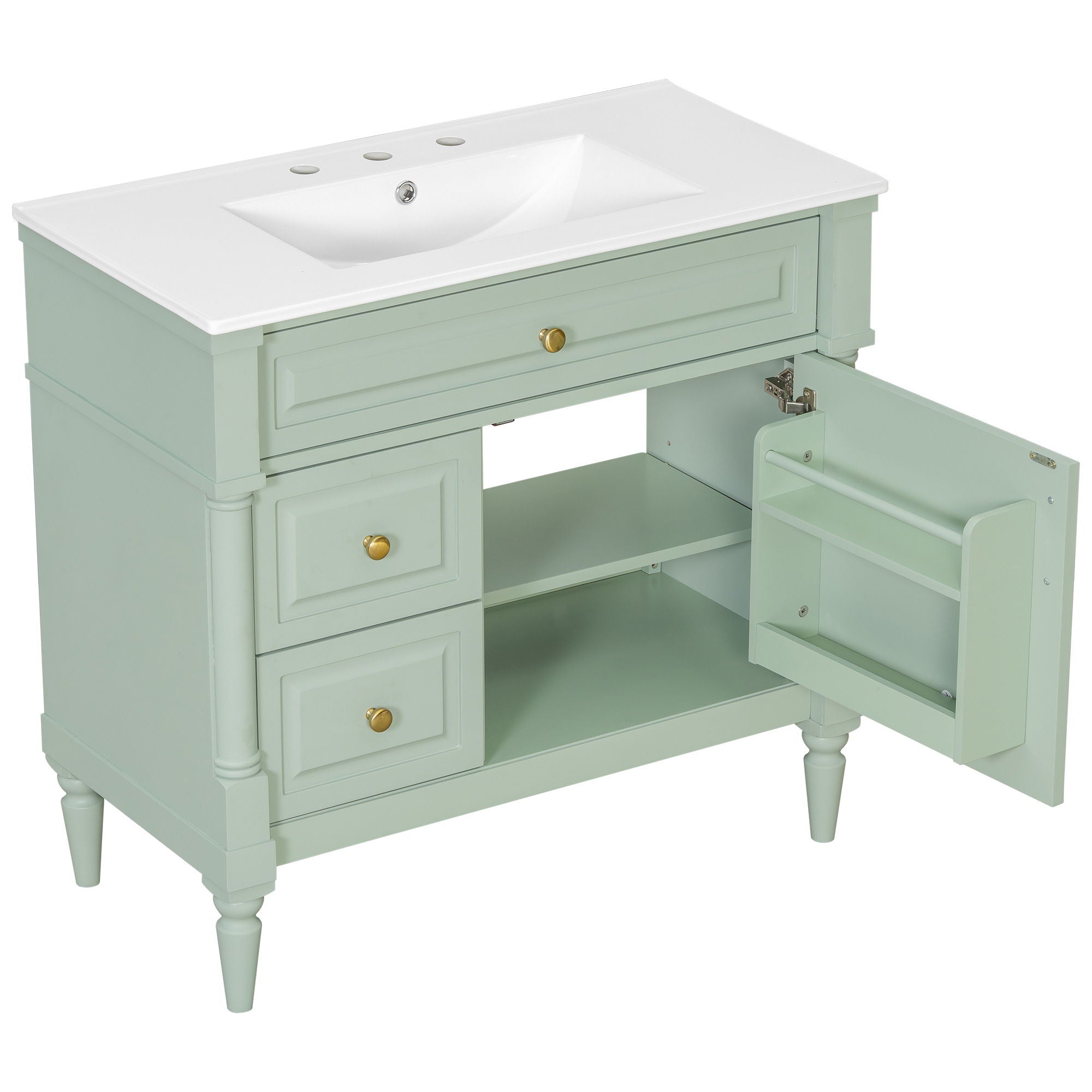 Freestanding Bathroom Vanity With Sink, Adjustable Shelf, Flip Drawer