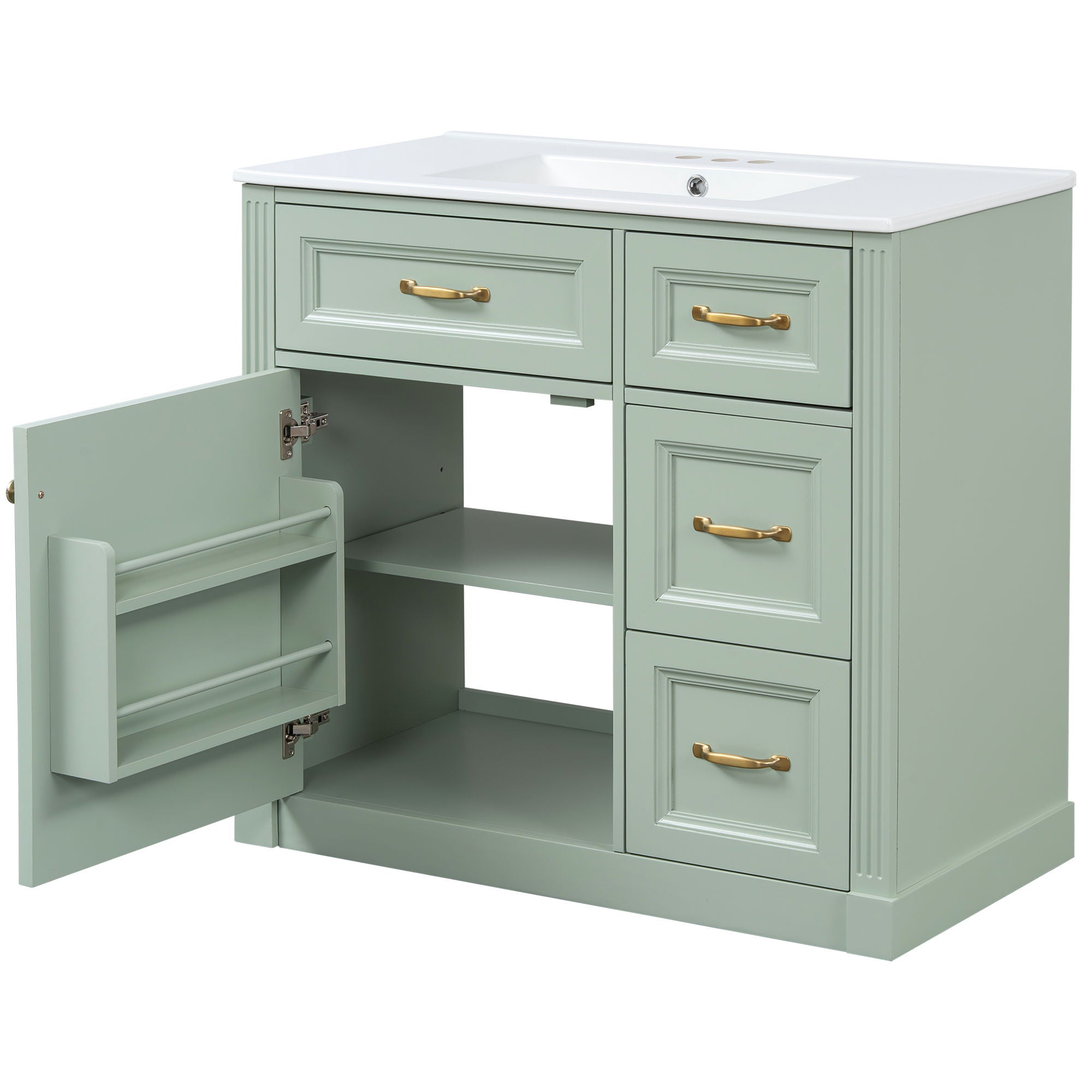 Modern Bathroom Vanity With Sink, 4 Drawers, Soft-Close Door, Adjustable Shelf