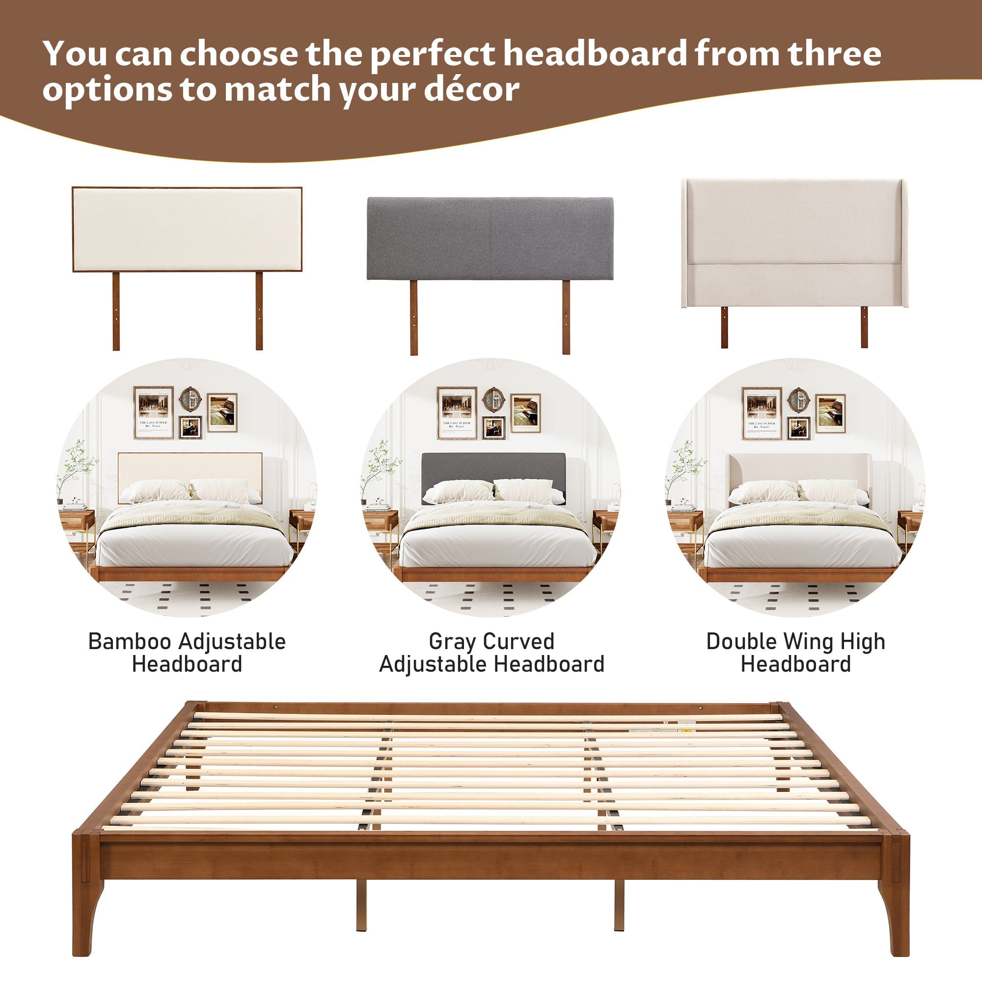 Solid Dry Bamboo Platform Bed Frame, With Slat Support