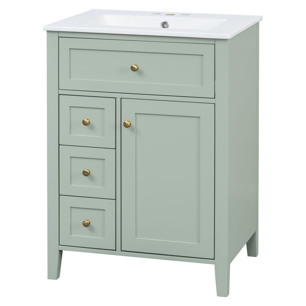 Bathroom Vanity With Sink, 3 Drawers & Cabinet With Adjustable Shelves